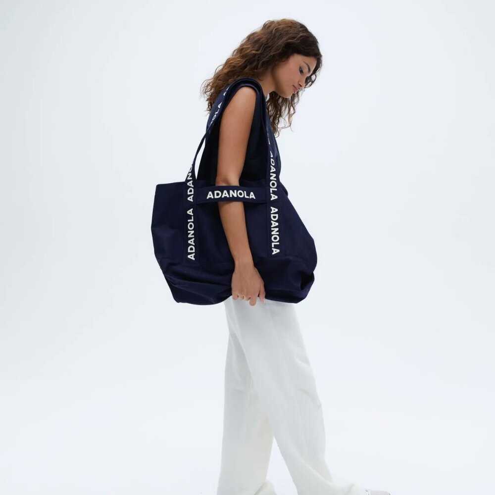 Adanola Branded Strap Tote Bag - Navy Blue, Brand New